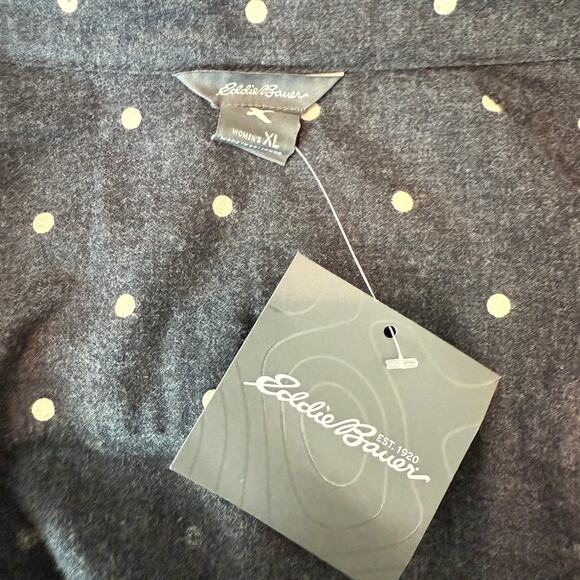 Women's Eddie Bauer Dark Grey with White Polka Dots Flannel Shirt Size XL NEW - Picture 4 of 10